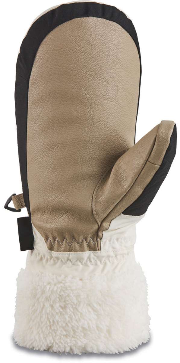 Dakine Ladies Alero Mittens - Pair of tan-colored mittens with black trim and a textured, pebbled leather palm.