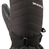 Dakine Ladies Alero Mittens - Mittens are black with a quilted pattern on top and fuzzy, dark gray trim around the wrist.
