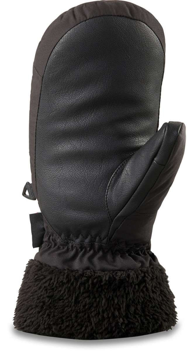 Dakine Ladies Alero Mittens - Pair of black mittens with a textured, faux-fur cuff and a small strap closure on the wrist.