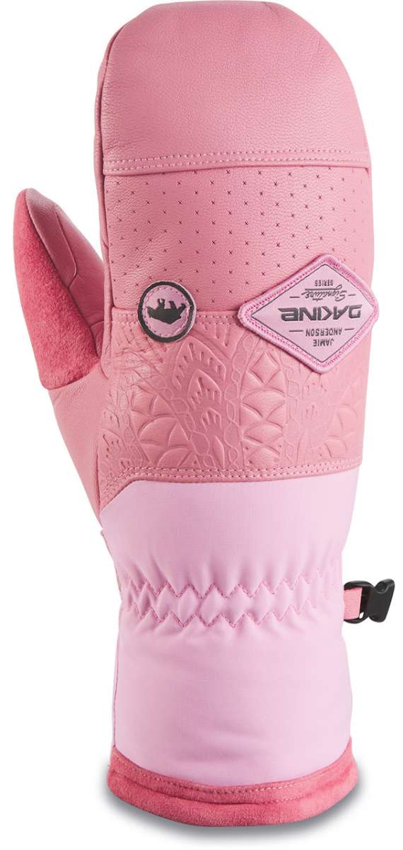 Dakine Ladies Baron GT Team Mitt 2022-2023 - A pink mitt with a textured pattern on the palm and thumb, featuring a black logo patch near the wrist.