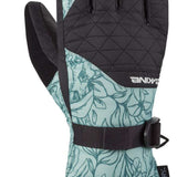Dakine Women's Camino Leather Gloves - A pair of gloves with a quilted pattern on the palm and fingers, featuring a floral design in light blue-green color.