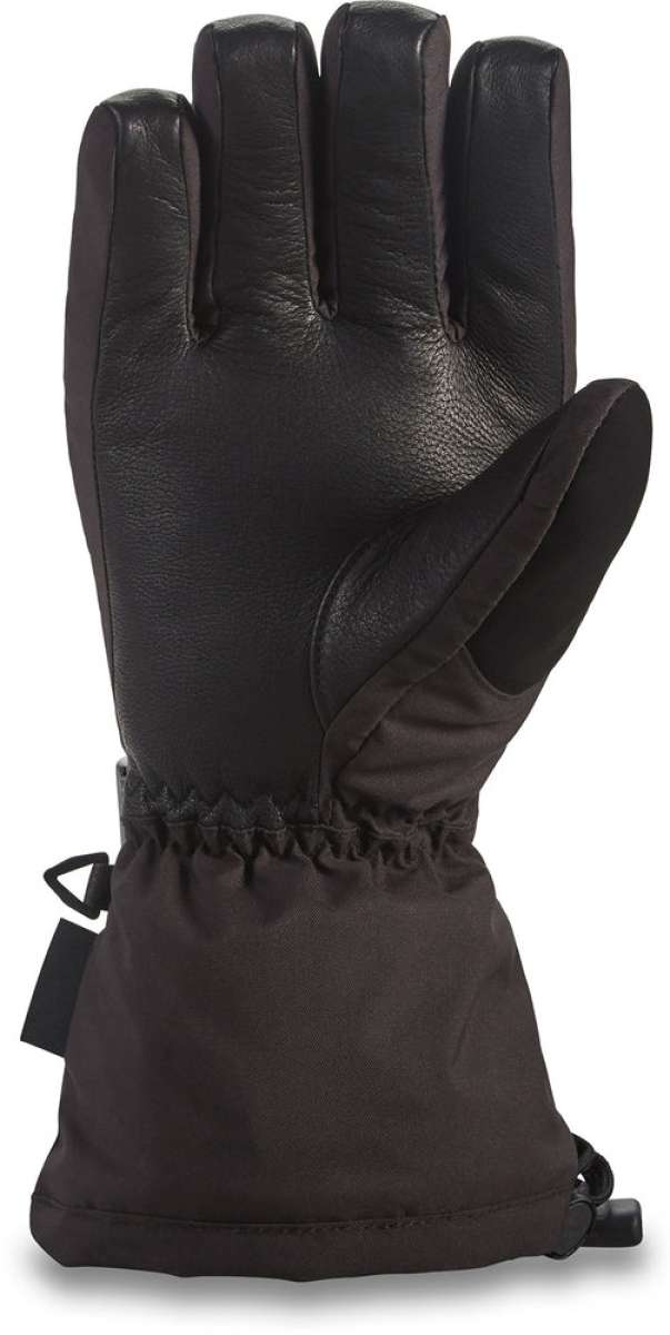 Dakine Women's Camino Leather Gloves 2024 - A pair of black leather gloves with a textured palm and elastic wrist strap.