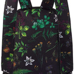 Dakine Ladies Essentials Pack 7L 2022-2023 - A black backpack with a repeating pattern of green leaves and purple flowers.