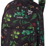 Dakine Ladies Essentials Pack 7L 2022-2023 - A black backpack with a repeating pattern of green leaves and small purple flowers.