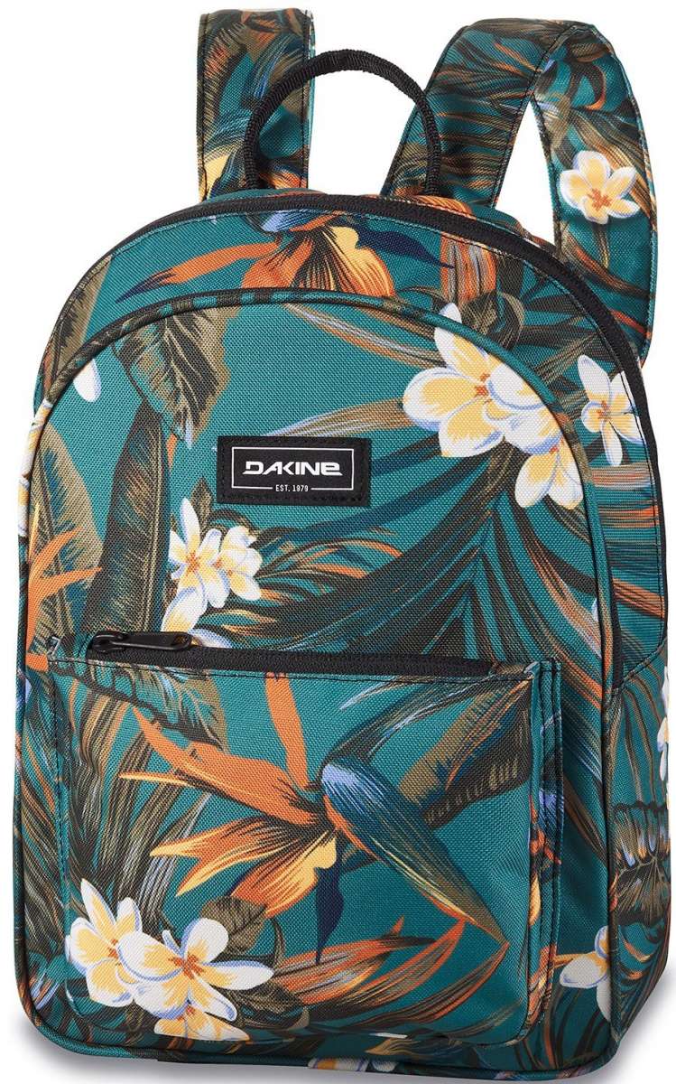 Dakine Ladies Essentials Pack 7L 2022-2023 - A teal backpack with a floral pattern of white and yellow flowers, green leaves, and orange accents.