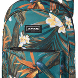 Dakine Ladies Essentials Pack 7L 2022-2023 - A teal backpack with a tropical floral pattern, featuring white and yellow flowers, green leaves, and orange accents.