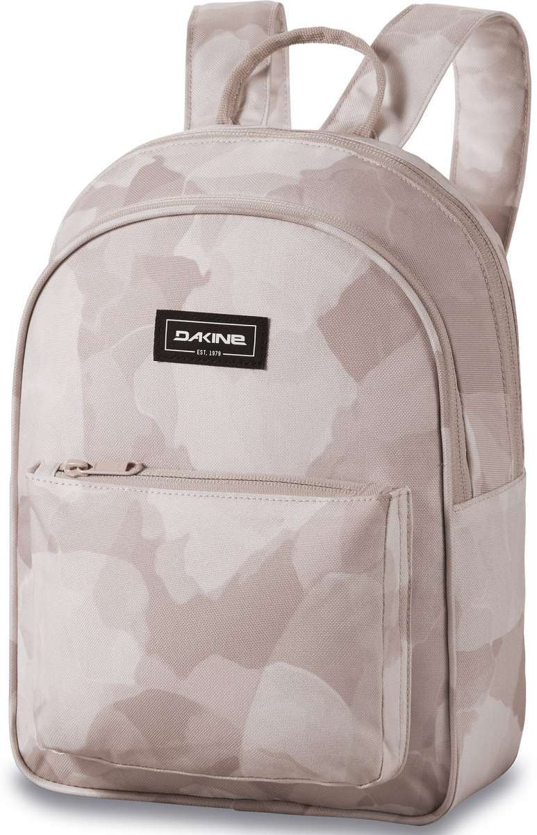 Dakine Ladies Essentials Pack 7L 2022-2023 - A light gray backpack with a zippered front pocket and two straps, featuring a subtle pattern of darker gray shapes.