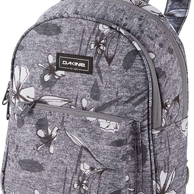 Dakine Ladies Essentials Pack 7L 2022-2023 - A gray backpack with a floral pattern and black straps.