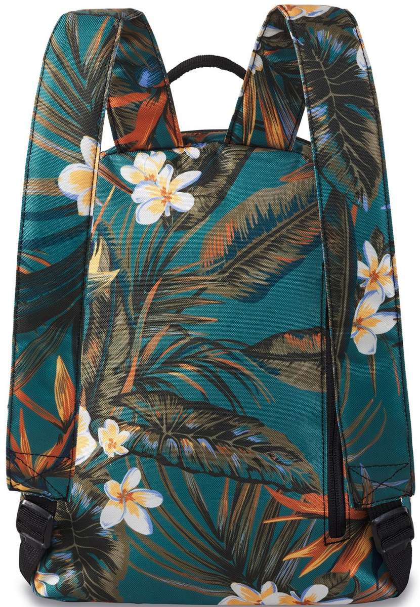 Dakine Ladies Essentials Pack 7L 2022-2023 - A teal backpack with a tropical floral pattern, featuring white flowers and palm fronds.