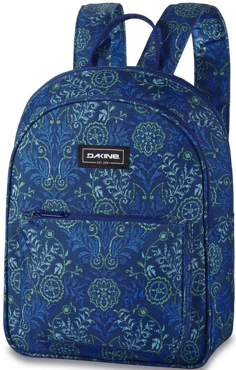 Dakine Ladies Essentials Pack 7L 2022-2023 - A blue backpack with a floral pattern and a zippered front pocket.