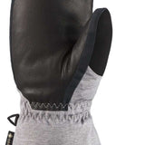 Dakine Ladies Leather Sequoia GORE-TEX Mitt - Mitt made of black leather with a gray textured fabric cuff and trim, featuring a white logo on the back.