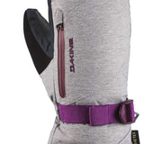 Dakine Ladies Leather Sequoia GORE-TEX Mitt - A light grey mitt with a purple strap and buckle, featuring a zippered pocket on the back.