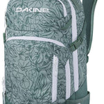 Dakine Ladies Heli Pro 20L Backpack 2024 - A light blue backpack with a floral pattern and white accents, featuring two zippered pockets on the front.