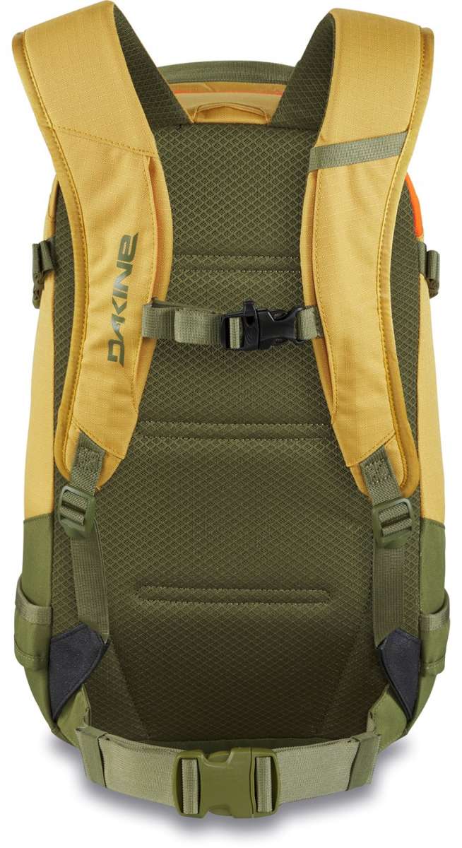 Dakine Ladies Heli Pro 20L Backpack 2024 - A green backpack with a zippered front pocket and adjustable straps.