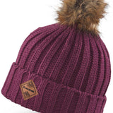 Dakine Ladies Kylie Beanie 2022-2023 - A maroon beanie with a brown faux fur pom-pom on top.