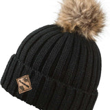 Dakine Ladies Kylie Beanie 2022-2023 - A black beanie with a brown faux fur pom-pom on top.