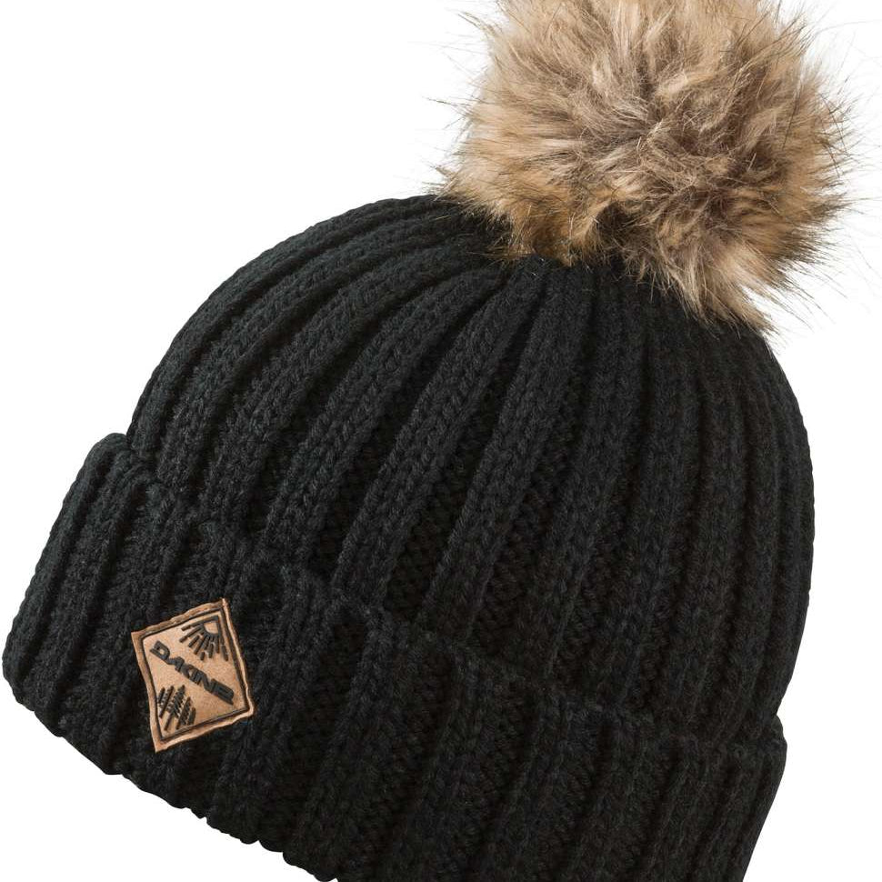 Dakine Ladies Kylie Beanie 2022-2023 - A black beanie with a brown faux fur pom-pom on top.