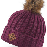 Dakine Ladies Kylie Beanie - A maroon beanie with a brown faux fur pom-pom on top.