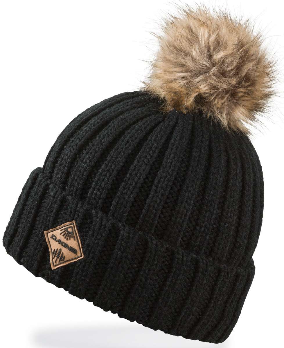 Dakine Ladies Kylie Beanie - A black beanie with a brown faux fur pom-pom on top.