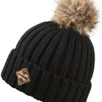 Dakine Ladies Kylie Beanie - A black beanie with a brown faux fur pom-pom on top.