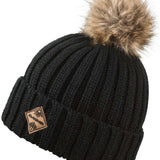 Dakine Ladies Kylie Beanie - A black beanie with a brown faux fur pom-pom on top.