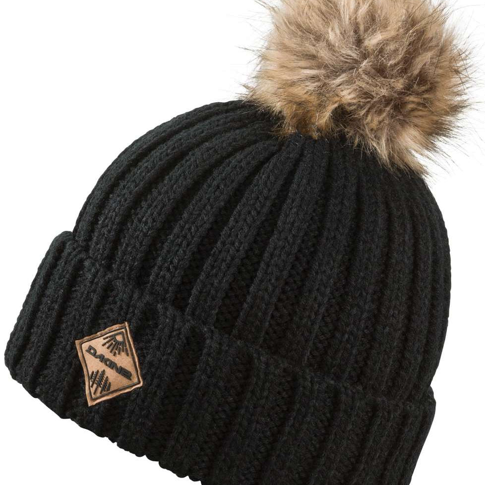Dakine Ladies Kylie Beanie - A black beanie with a brown faux fur pom-pom on top.