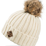 Dakine Ladies Kylie Beanie - A cream-colored beanie with a brown faux fur pom-pom on top.