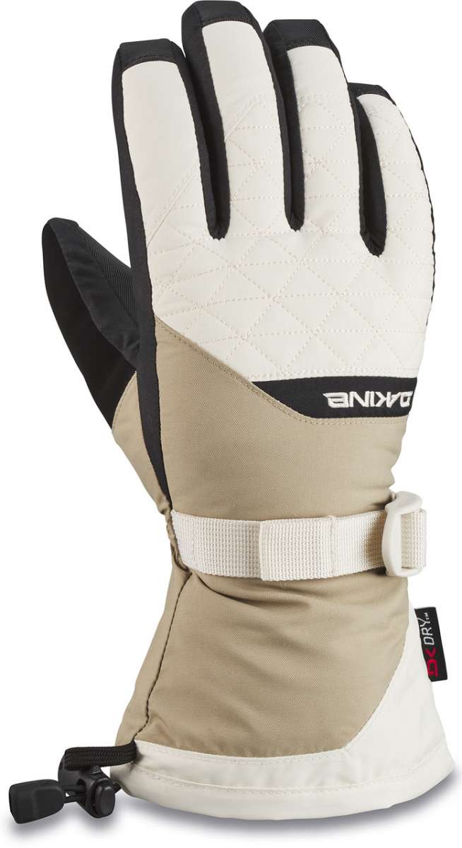 Dakine Ladies Leather Camino Glove 2022-2023 - A glove with a quilted pattern on the back of the hand and black trim around the fingers.