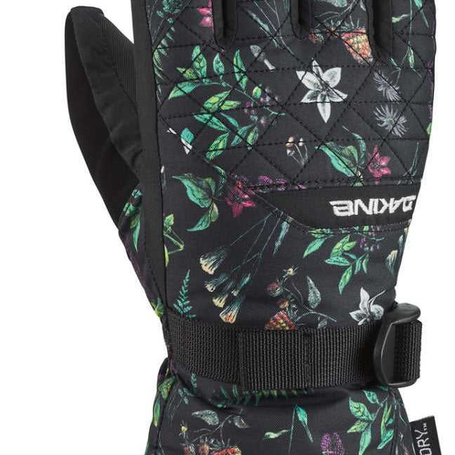 Dakine Ladies Leather Camino Glove 2022-2023 - A black glove with a floral pattern and quilted leather palm.