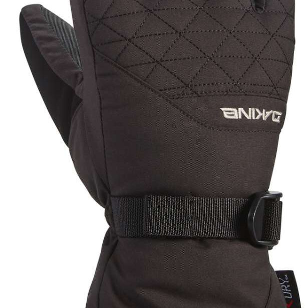 Dakine Ladies Leather Camino Glove 2022-2023 - A black glove with a quilted pattern on the back of the hand and fingers, featuring a strap closure at the wrist.