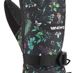 Dakine Ladies Leather Camino Mitten - Mittens are black with a floral pattern of green, purple and white flowers.