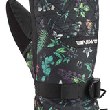 Dakine Ladies Leather Camino Mitten - Mittens are black with a floral pattern of green, purple and white flowers.
