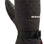 Dakine Ladies Leather Camino Mitten - Mittens are black with quilted pattern on top of palm and fingers, leather trim around wrist strap.