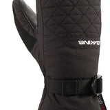 Dakine Ladies Leather Camino Mitten - Mittens are black with quilted pattern on top of palm and fingers, leather trim around wrist strap.