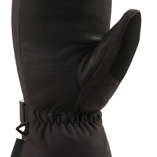 Dakine Women's Leather Camino Mittens - A pair of black leather mittens with a quilted pattern on the back and a strap closure at the wrist.