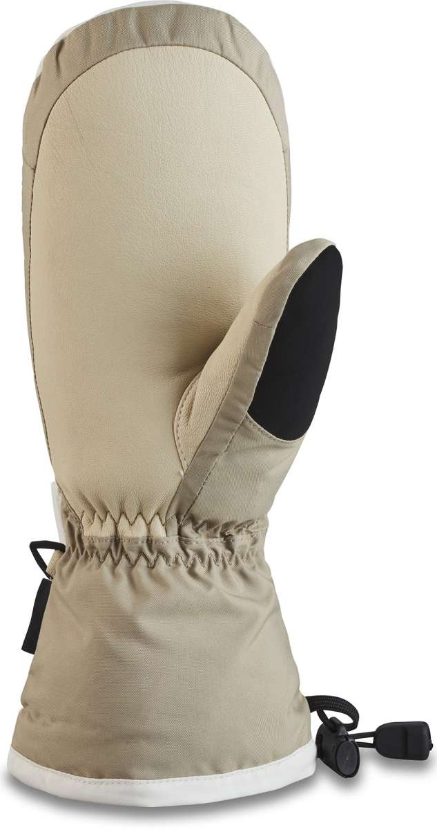 Dakine Women's Leather Camino Mittens - A pair of tan leather mittens with a black interior and white trim at the base.