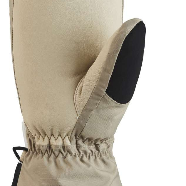 Dakine Women's Leather Camino Mittens - A pair of tan leather mittens with a black interior and white trim at the base.
