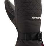 Dakine Women's Leather Camino Mittens - A pair of black mittens with quilted pattern on top and leather palm, featuring a strap closure at wrist.