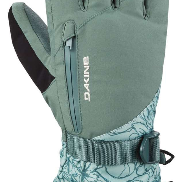 Dakine Women's Leather Sequoia GORE-TEX Gloves - A pair of gloves with a floral pattern on the wrist and palm, in a light green color.