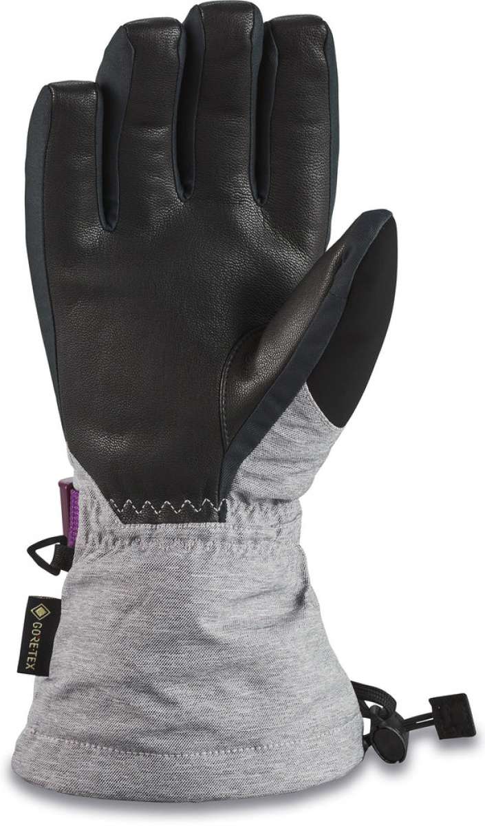 Dakine Women's Leather Sequoia GORE-TEX Gloves - Black leather gloves with purple accents and stitching on wrist strap.