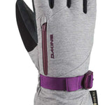 Dakine Women's Leather Sequoia GORE-TEX Gloves 2024 - A pair of gloves with a brown leather palm and gray fabric back, featuring a zippered pocket on the wrist.