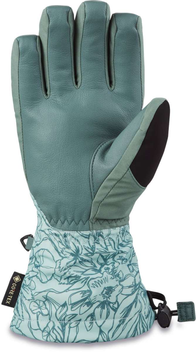 Dakine Women's Leather Sequoia GORE-TEX Gloves - A pair of gloves with a light-colored leather palm and fingers, featuring a floral pattern on the back.