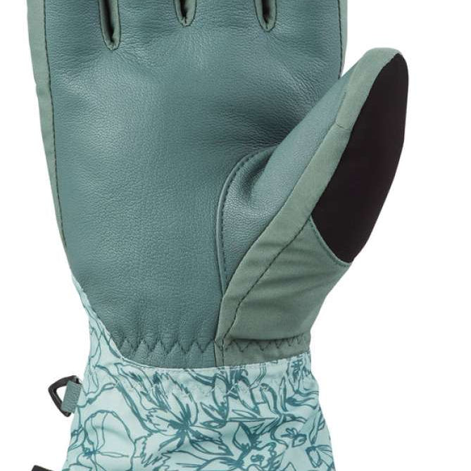 Dakine Women's Leather Sequoia GORE-TEX Gloves - A pair of gloves with a light-colored leather palm and fingers, featuring a floral pattern on the back.