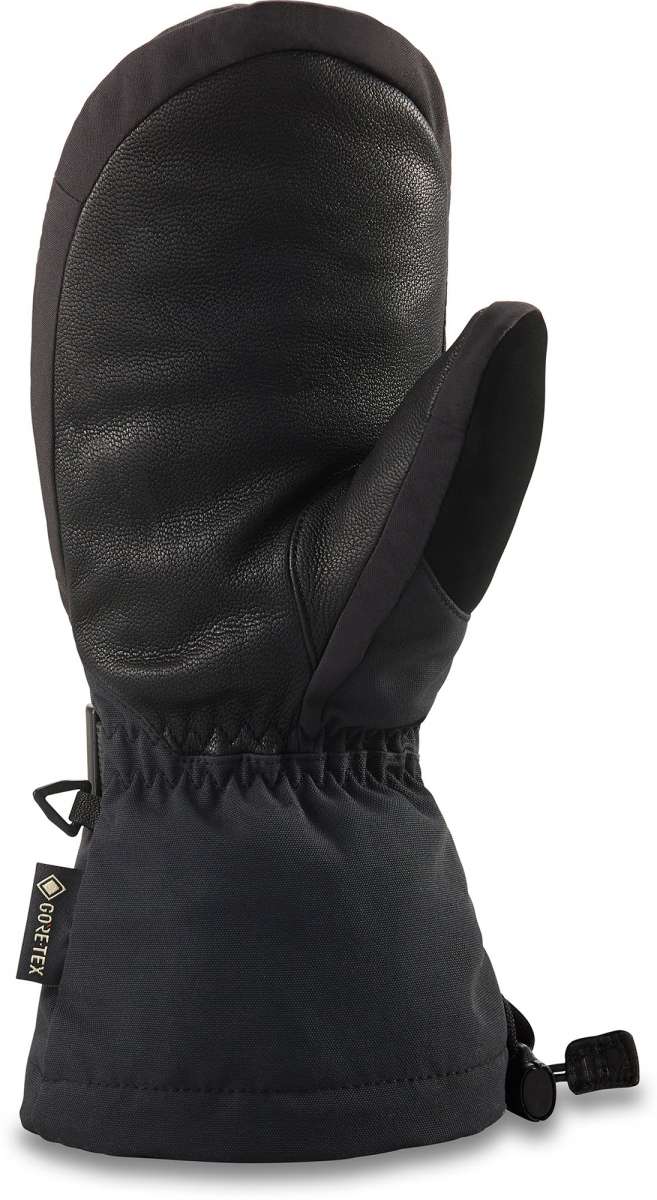 Dakine Ladies Leather Sequoia GORE-TEX Mittens - Mittens are black with a quilted pattern on the back of the hand and fingers, featuring brown leather palms and cuffs.