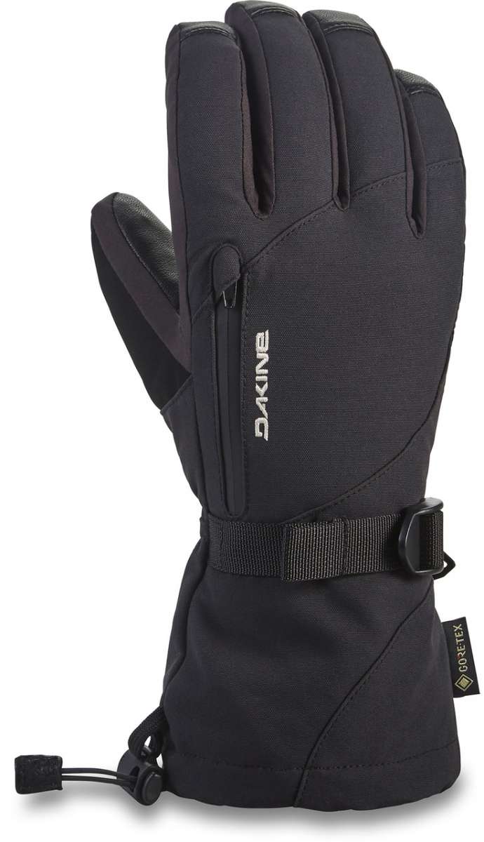 Dakine Women's Leather Sequoia GORE-TEX Glove - A black glove with a textured leather palm and thumb, featuring a zippered pocket on the wrist.