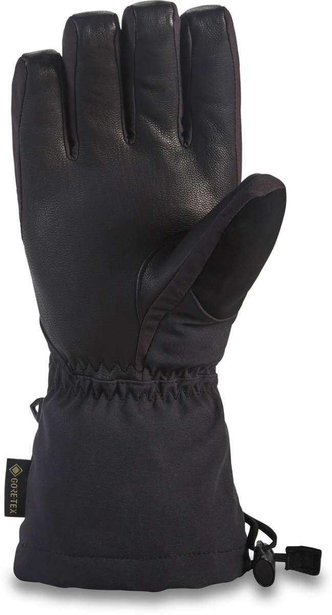 Dakine Women's Leather Sequoia GORE-TEX Glove - A black leather glove with a textured pattern on the palm and thumb, featuring a GORE-TEX logo on the wrist strap.
