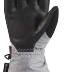 Dakine Women's Leather Sequoia GORE-TEX Glove - A black leather glove with a purple logo on the wrist strap and a white stitching pattern around the cuff.