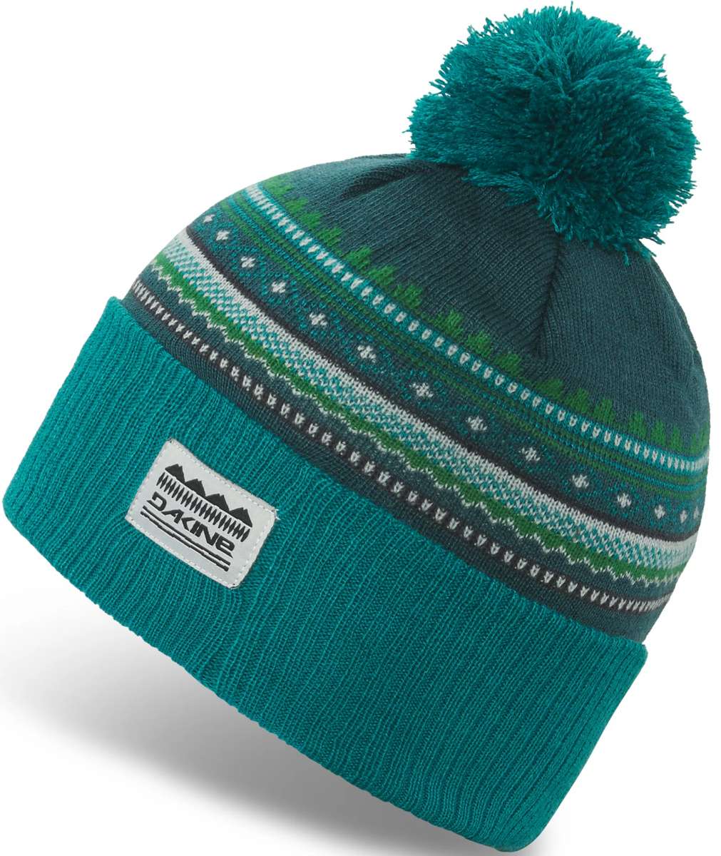 Dakine Ladies Shelby Beanie 2022-2023 - A teal beanie with a pom-pom on top and a patterned band around the crown.