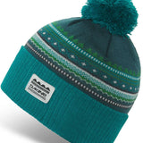 Dakine Ladies Shelby Beanie 2022-2023 - A teal beanie with a pom-pom on top and a patterned band around the crown.