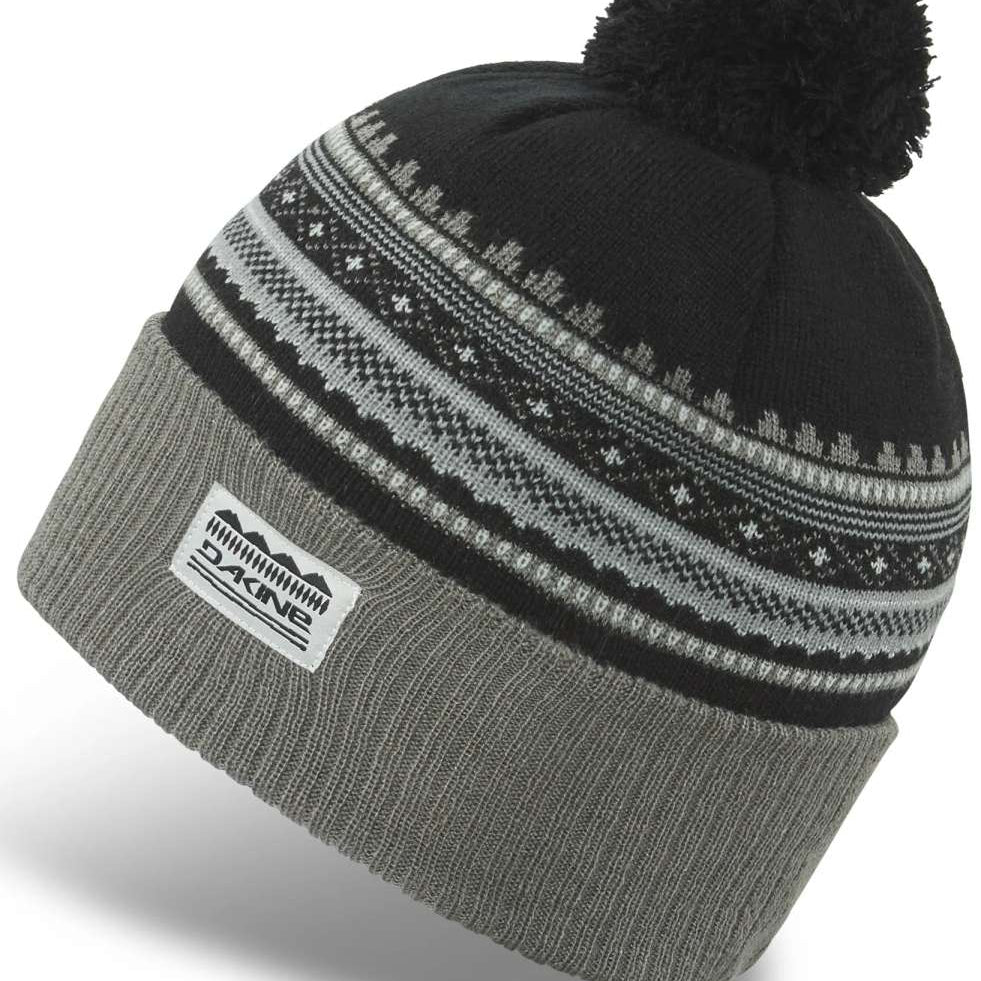 Dakine Ladies Shelby Beanie 2022-2023 - A black beanie with a gray patterned band and a gray pom-pom on top.